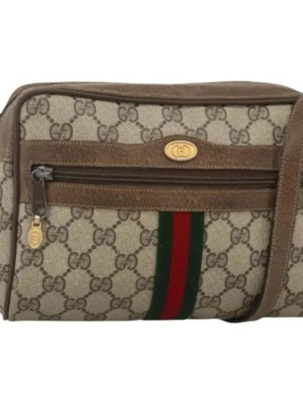 GUCCI GG Supreme Web Sherry Line Bag PVC Beige Gold 75 02 004 Auth BAZ578